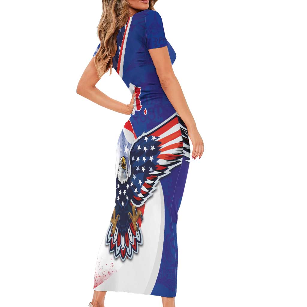 French American Heritage Month Family Matching Short Sleeve Bodycon Dress and Hawaiian Shirt USA Eagle and France Urban Paris National Flag Style