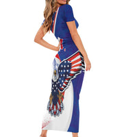 French American Heritage Month Family Matching Short Sleeve Bodycon Dress and Hawaiian Shirt USA Eagle and France Urban Paris National Flag Style