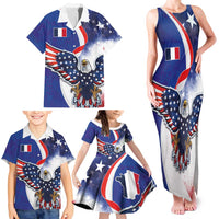 French American Heritage Month Family Matching Tank Maxi Dress and Hawaiian Shirt USA Eagle and France Urban Paris National Flag Style
