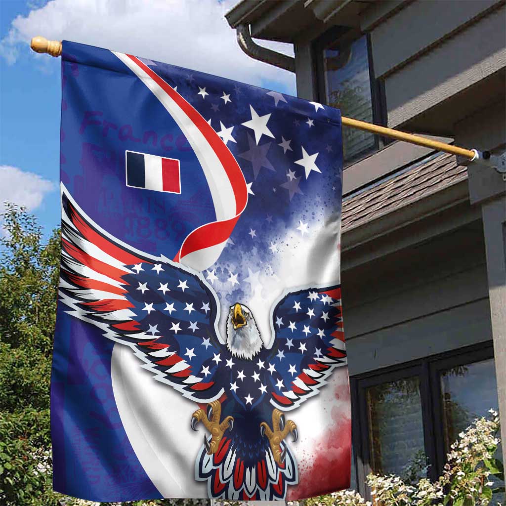 French American Heritage Month Garden Flag USA Eagle and France Urban Paris National Flag Style