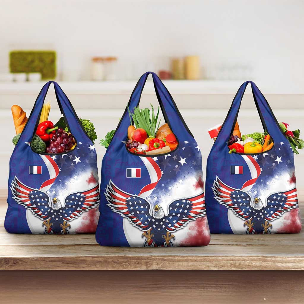 French American Heritage Month Grocery Bag USA Eagle and France Urban Paris National Flag Style