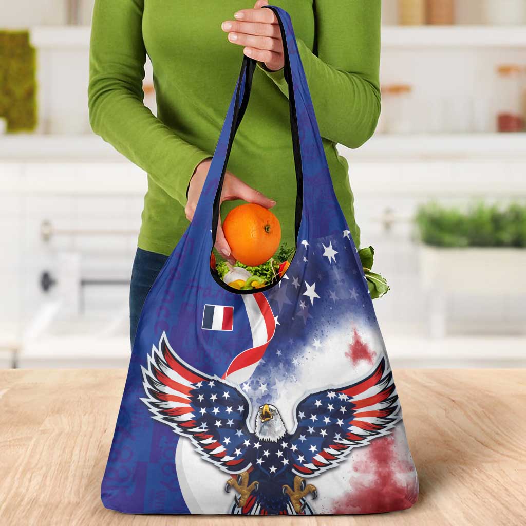 French American Heritage Month Grocery Bag USA Eagle and France Urban Paris National Flag Style