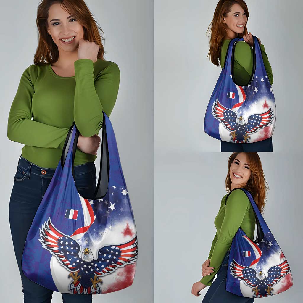 French American Heritage Month Grocery Bag USA Eagle and France Urban Paris National Flag Style