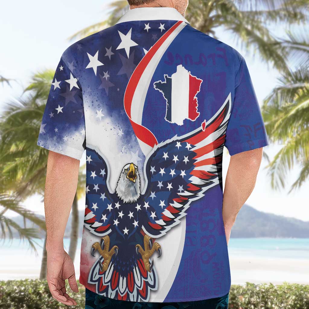French American Heritage Month Hawaiian Shirt USA Eagle and France Urban Paris National Flag Style