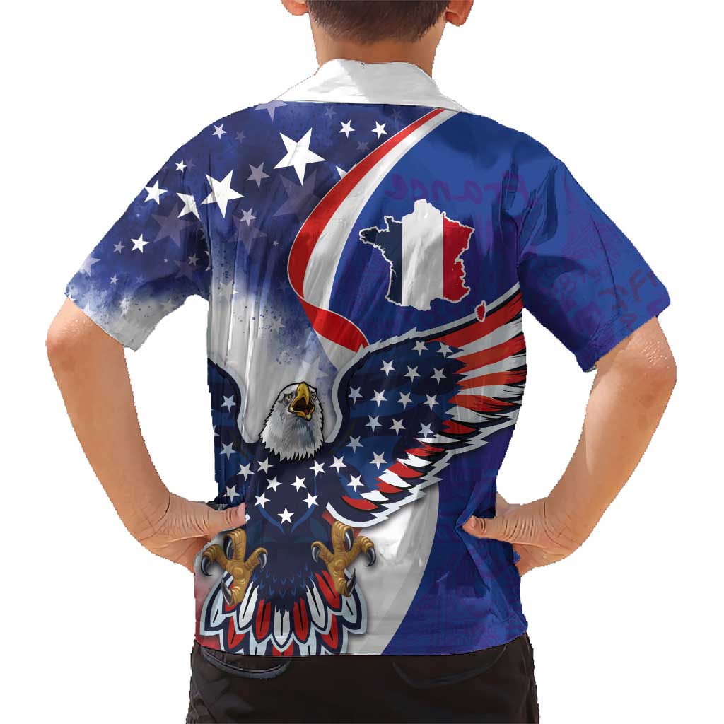 French American Heritage Month Hawaiian Shirt USA Eagle and France Urban Paris National Flag Style