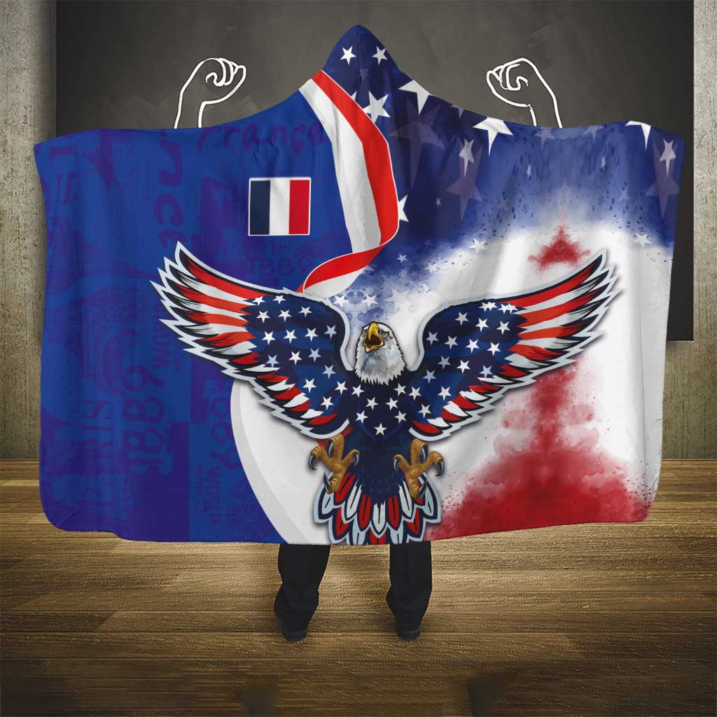 French American Heritage Month Hooded Blanket USA Eagle and France Urban Paris National Flag Style