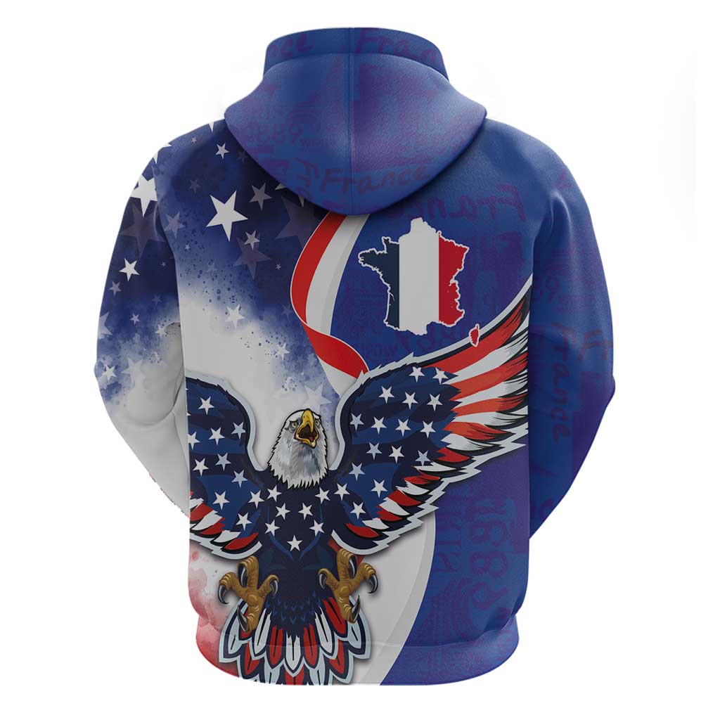 French American Heritage Month Hoodie USA Eagle and France Urban Paris National Flag Style