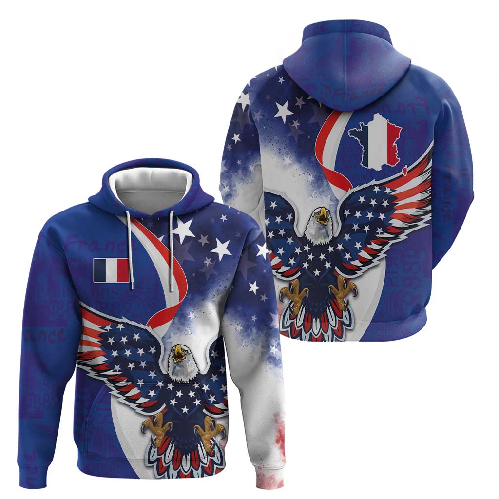 French American Heritage Month Hoodie USA Eagle and France Urban Paris National Flag Style