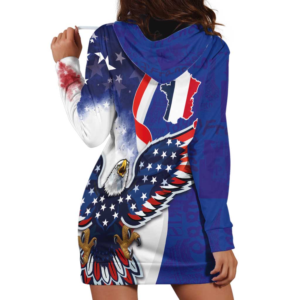 French American Heritage Month Hoodie Dress USA Eagle and France Urban Paris National Flag Style