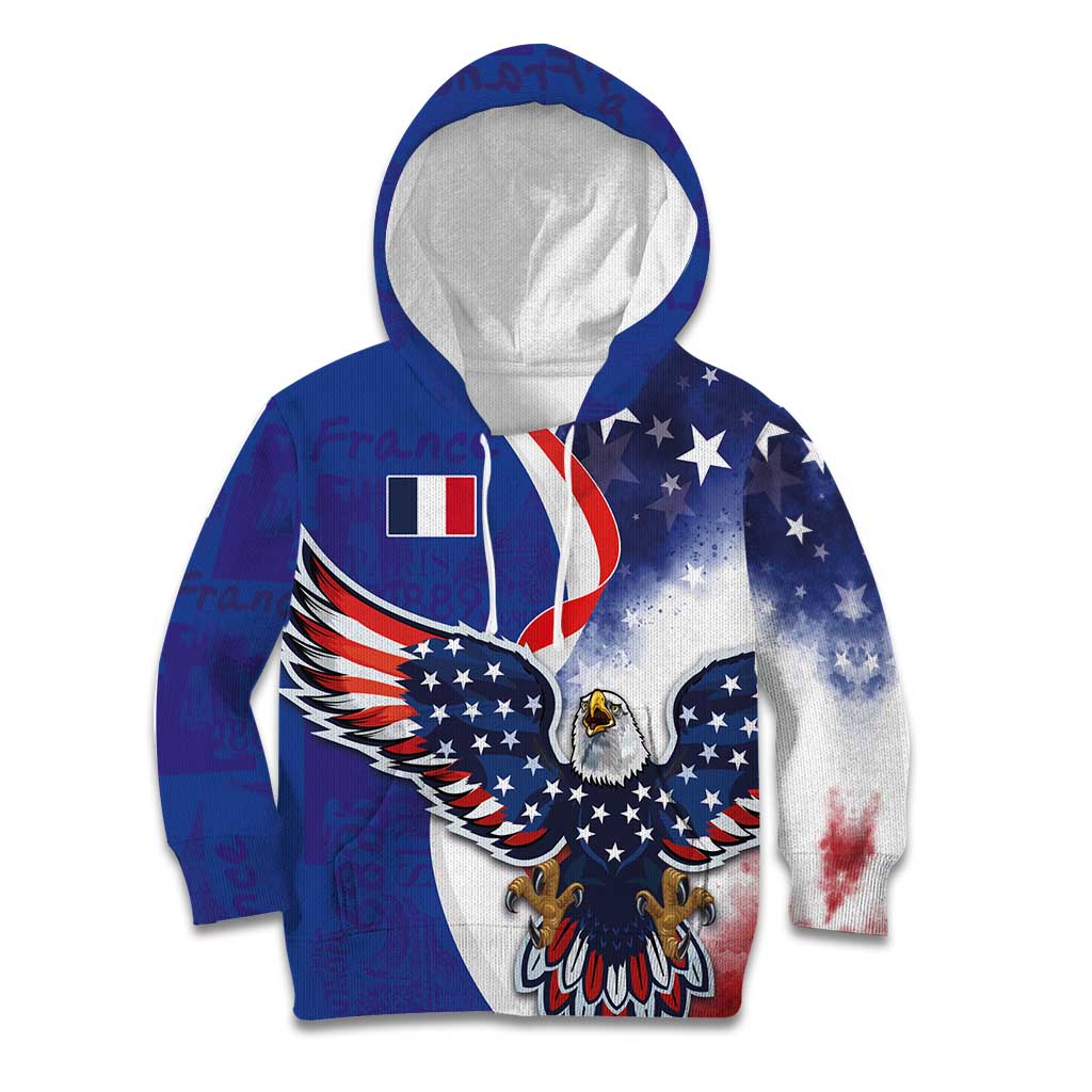 French American Heritage Month Kid Hoodie USA Eagle and France Urban Paris National Flag Style