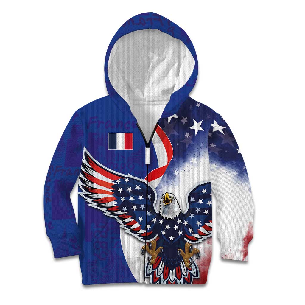 French American Heritage Month Kid Hoodie USA Eagle and France Urban Paris National Flag Style