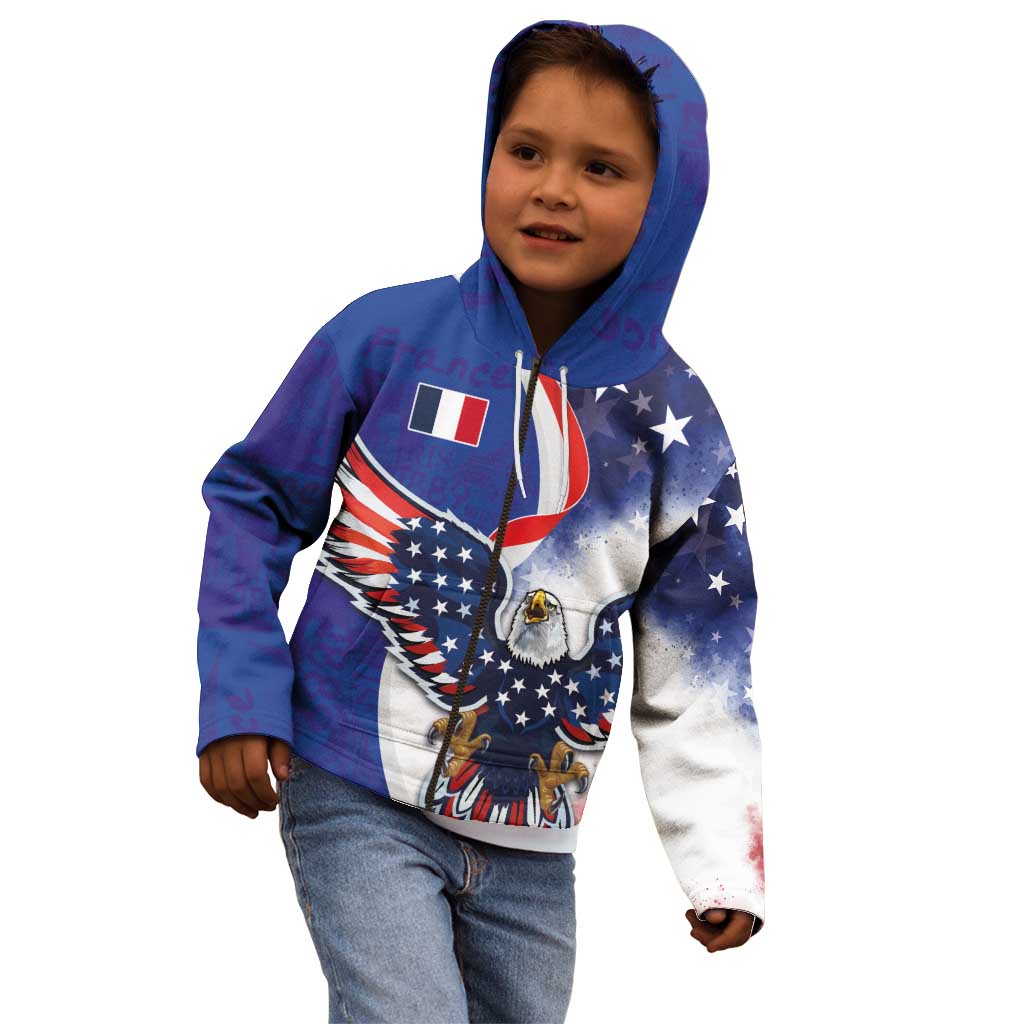 French American Heritage Month Kid Hoodie USA Eagle and France Urban Paris National Flag Style