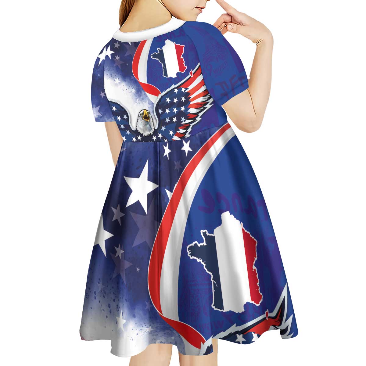 French American Heritage Month Kid Short Sleeve Dress USA Eagle and France Urban Paris National Flag Style