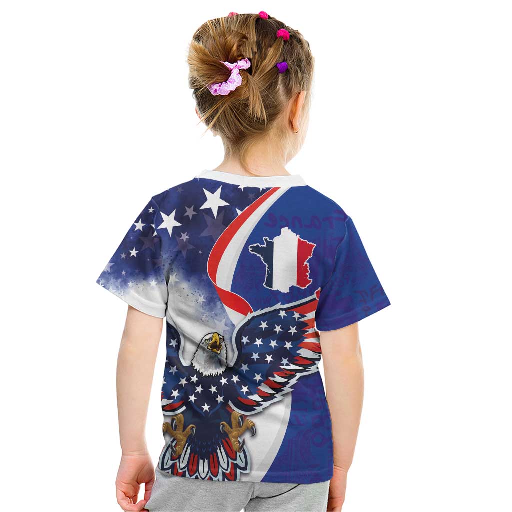 French American Heritage Month Kid T Shirt USA Eagle and France Urban Paris National Flag Style