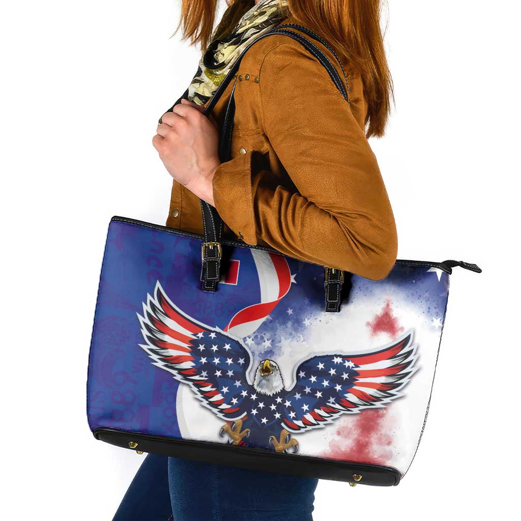 French American Heritage Month Leather Tote Bag USA Eagle and France Urban Paris National Flag Style