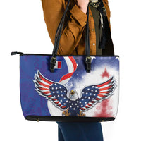 French American Heritage Month Leather Tote Bag USA Eagle and France Urban Paris National Flag Style