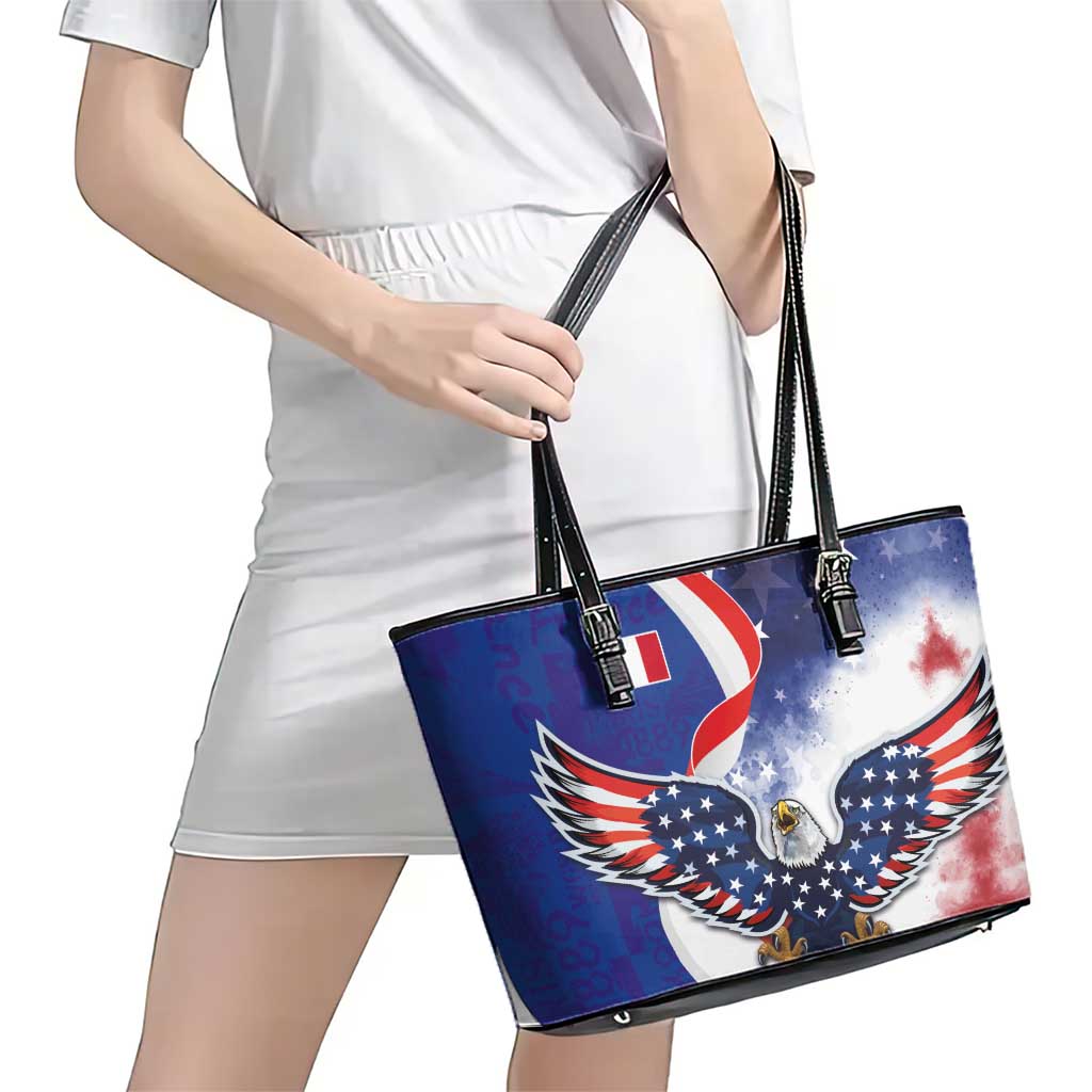French American Heritage Month Leather Tote Bag USA Eagle and France Urban Paris National Flag Style