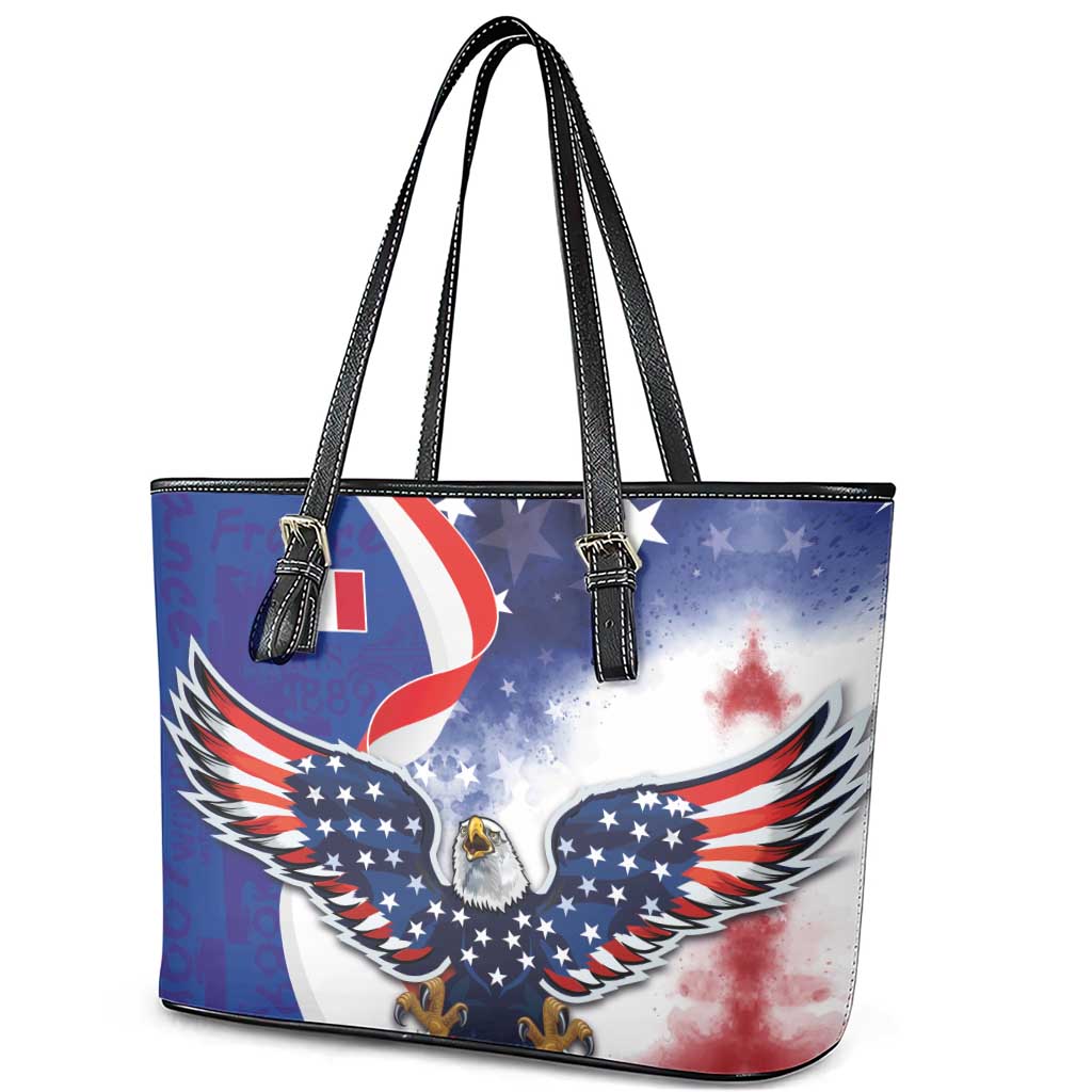 French American Heritage Month Leather Tote Bag USA Eagle and France Urban Paris National Flag Style