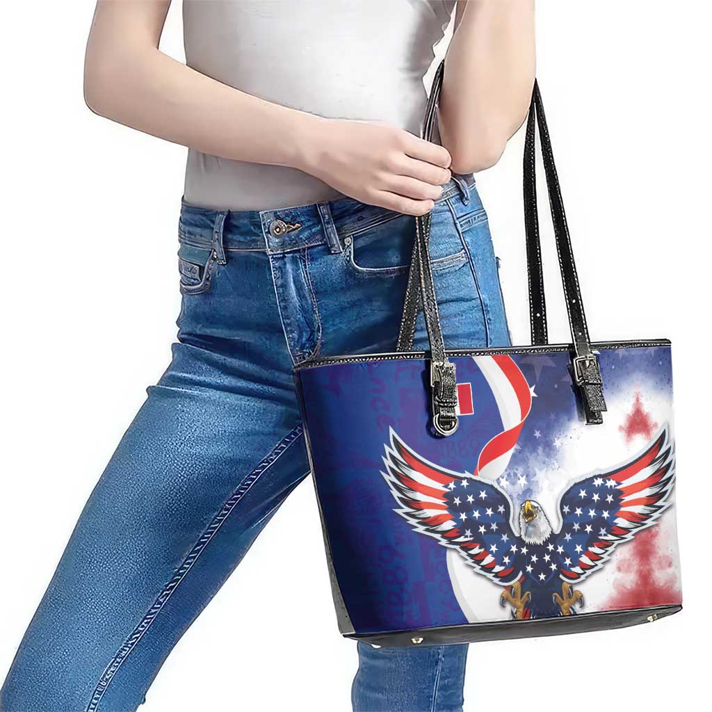 French American Heritage Month Leather Tote Bag USA Eagle and France Urban Paris National Flag Style