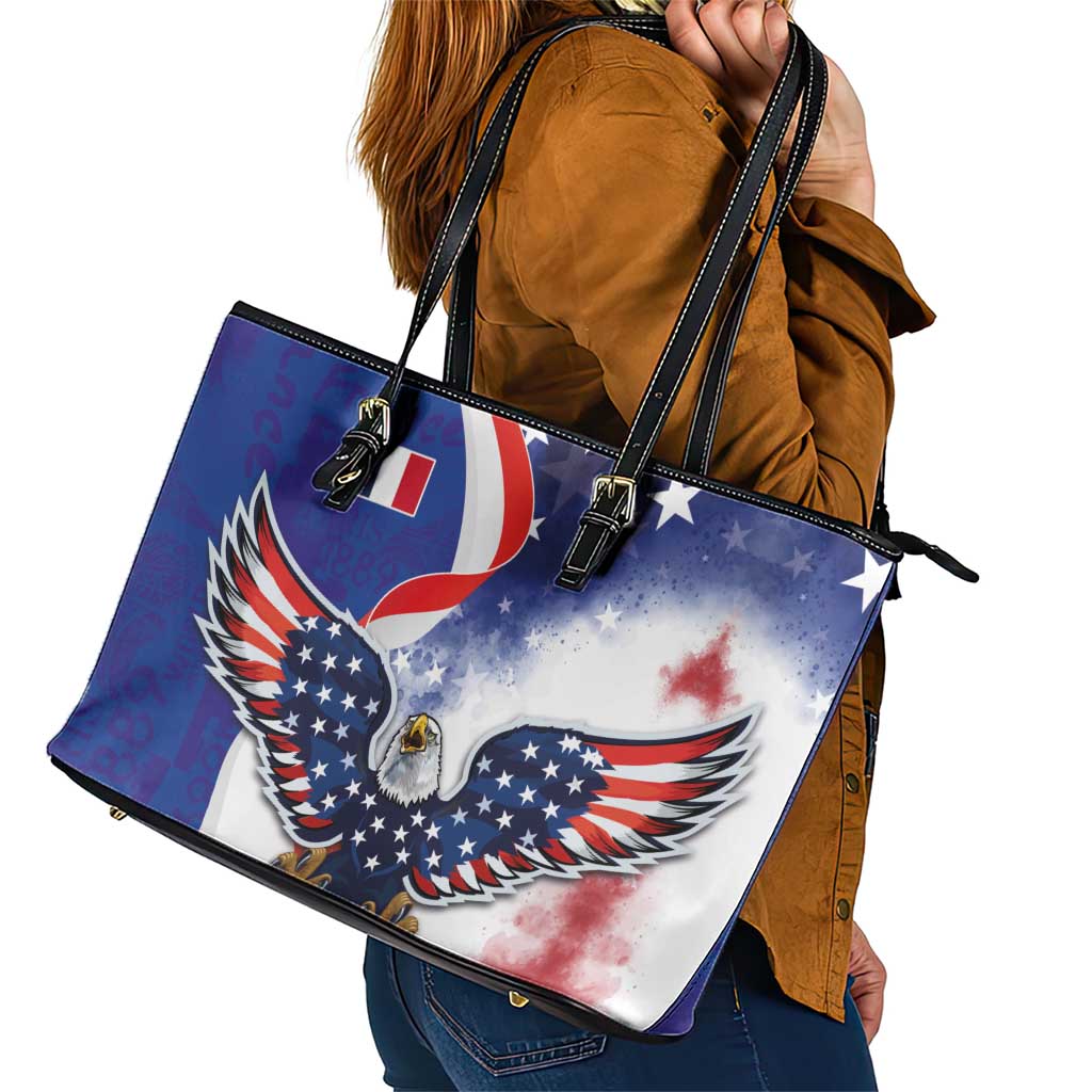 French American Heritage Month Leather Tote Bag USA Eagle and France Urban Paris National Flag Style