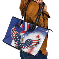 French American Heritage Month Leather Tote Bag USA Eagle and France Urban Paris National Flag Style