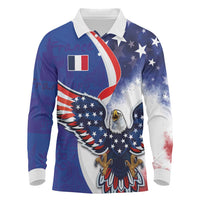 French American Heritage Month Long Sleeve Polo Shirt USA Eagle and France Urban Paris National Flag Style