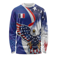 French American Heritage Month Long Sleeve Shirt USA Eagle and France Urban Paris National Flag Style