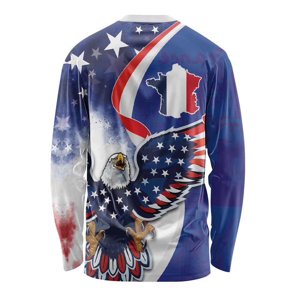 French American Heritage Month Long Sleeve Shirt USA Eagle and France Urban Paris National Flag Style