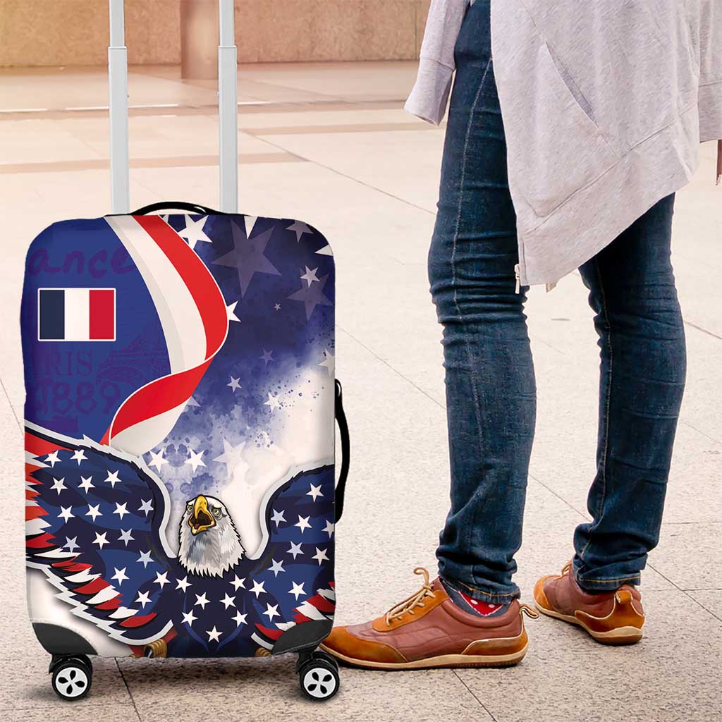 French American Heritage Month Luggage Cover USA Eagle and France Urban Paris National Flag Style