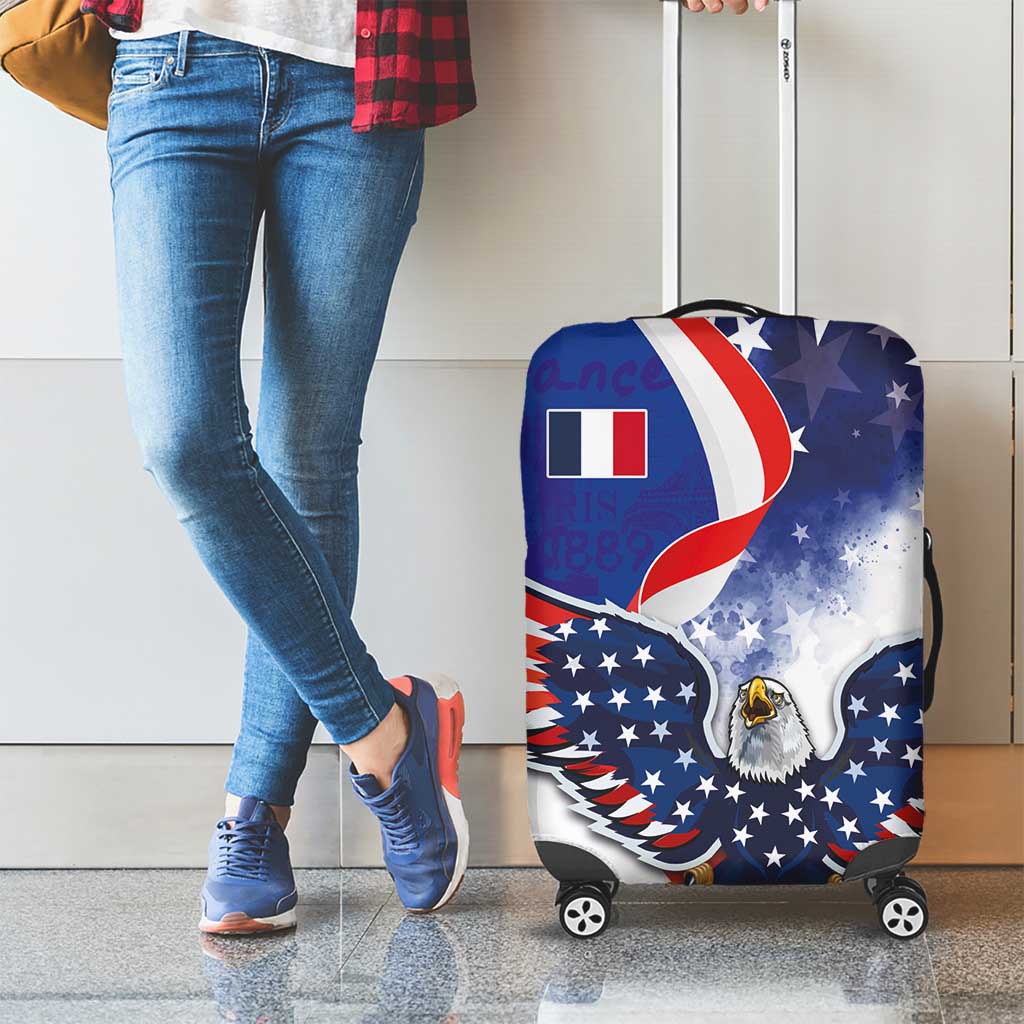 French American Heritage Month Luggage Cover USA Eagle and France Urban Paris National Flag Style