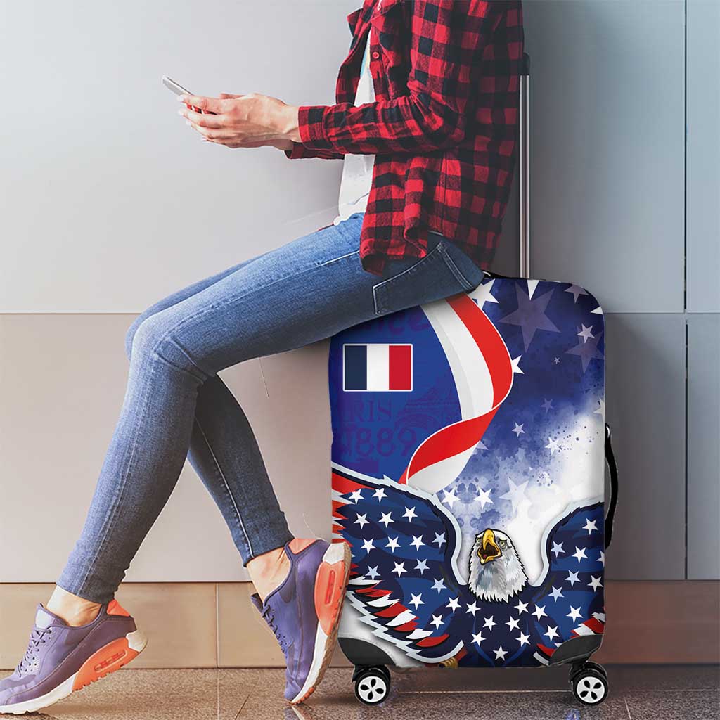 French American Heritage Month Luggage Cover USA Eagle and France Urban Paris National Flag Style
