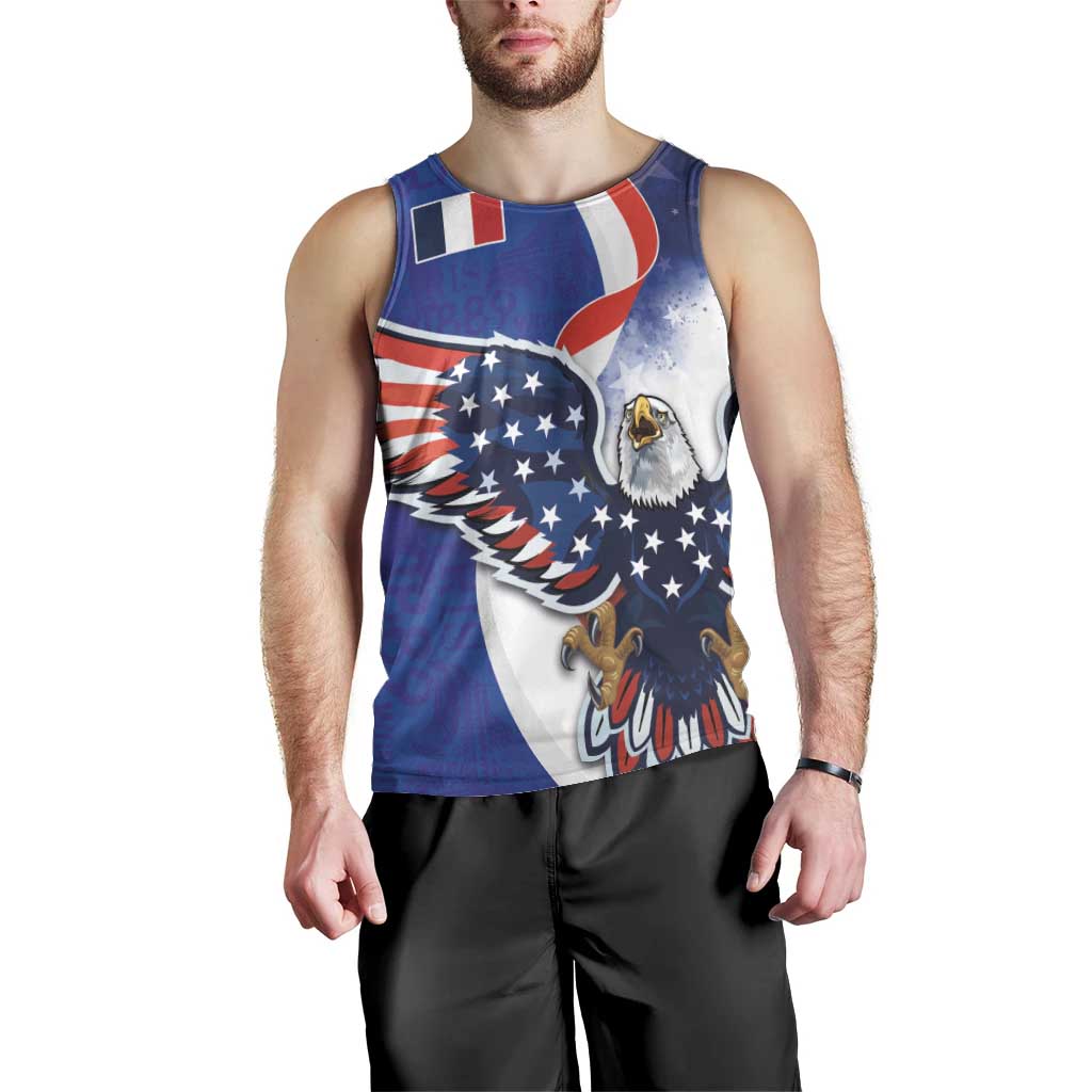French American Heritage Month Men Tank Top USA Eagle and France Urban Paris National Flag Style