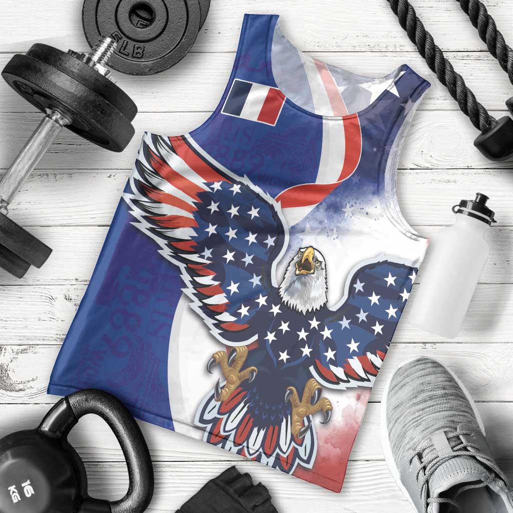 French American Heritage Month Men Tank Top USA Eagle and France Urban Paris National Flag Style