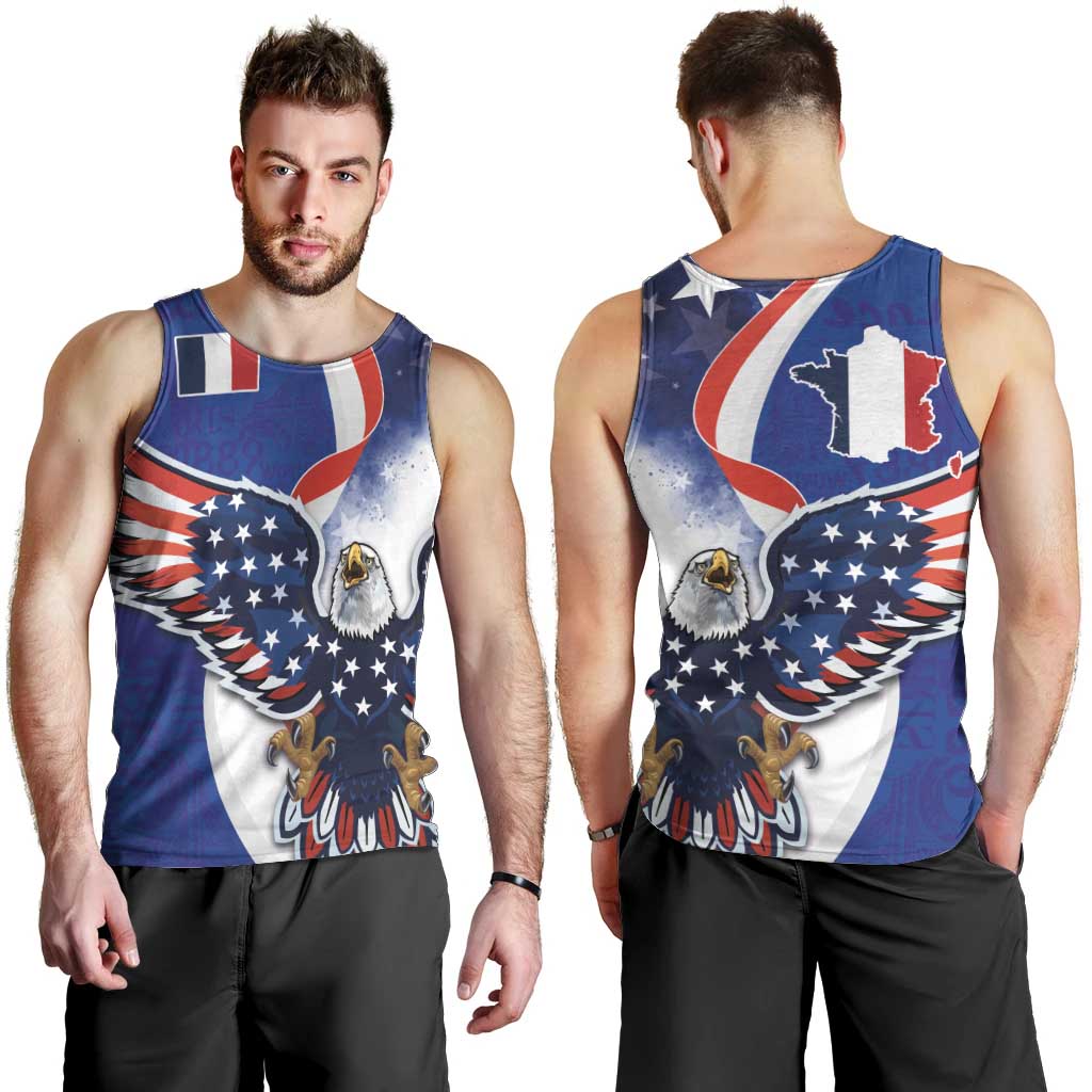 French American Heritage Month Men Tank Top USA Eagle and France Urban Paris National Flag Style