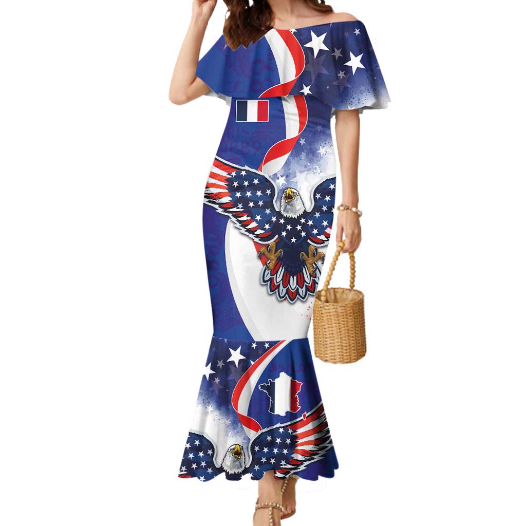 French American Heritage Month Mermaid Dress USA Eagle and France Urban Paris National Flag Style