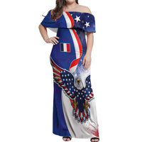 French American Heritage Month Off Shoulder Maxi Dress USA Eagle and France Urban Paris National Flag Style
