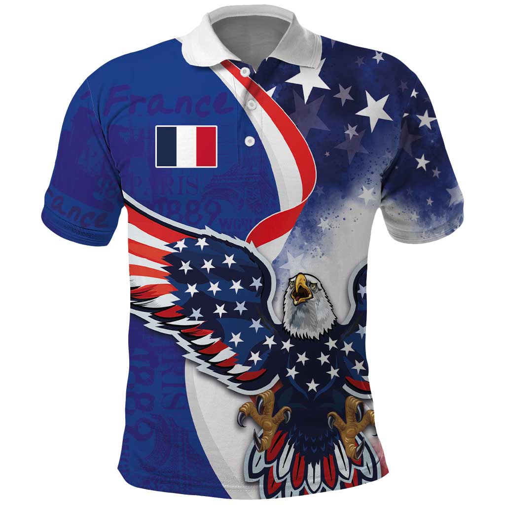 French American Heritage Month Polo Shirt USA Eagle and France Urban Paris National Flag Style