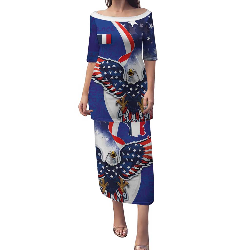 French American Heritage Month Puletasi USA Eagle and France Urban Paris National Flag Style