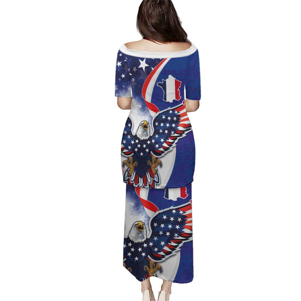French American Heritage Month Puletasi USA Eagle and France Urban Paris National Flag Style
