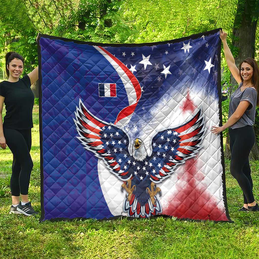 French American Heritage Month Quilt USA Eagle and France Urban Paris National Flag Style