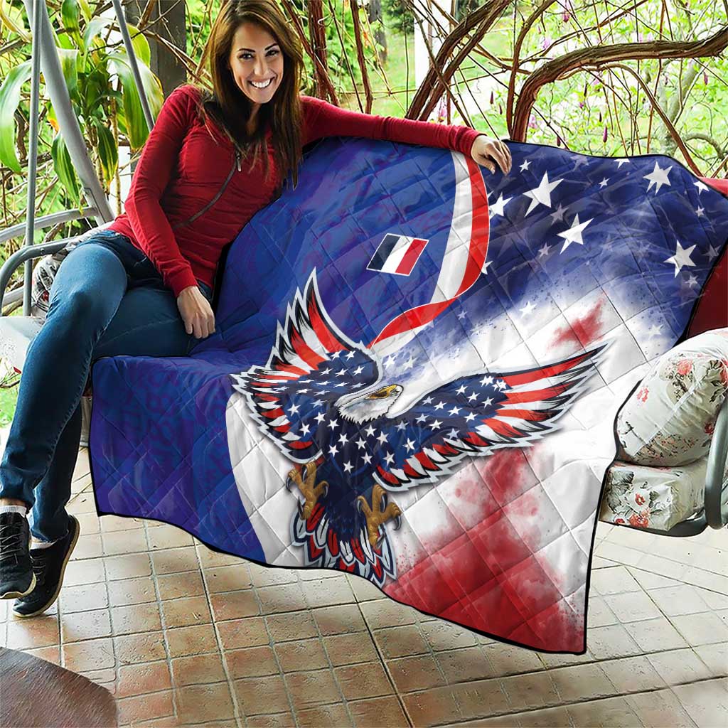 French American Heritage Month Quilt USA Eagle and France Urban Paris National Flag Style