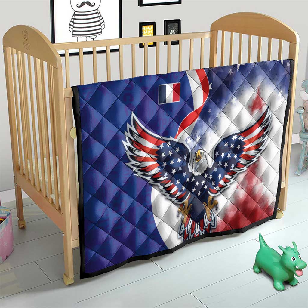 French American Heritage Month Quilt USA Eagle and France Urban Paris National Flag Style