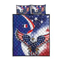 French American Heritage Month Quilt Bed Set USA Eagle and France Urban Paris National Flag Style
