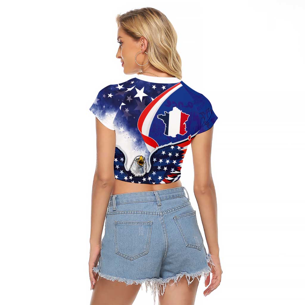 French American Heritage Month Raglan Cropped T Shirt USA Eagle and France Urban Paris National Flag Style