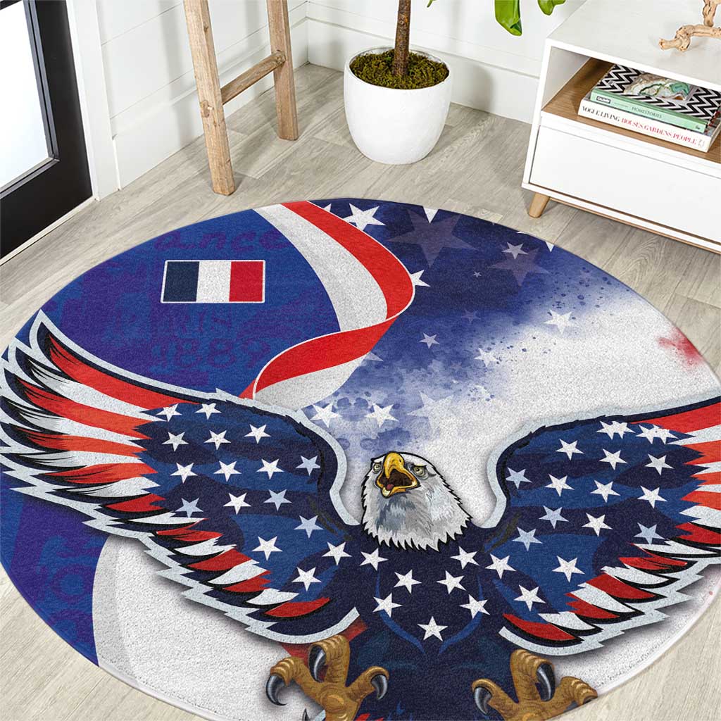 French American Heritage Month Round Carpet USA Eagle and France Urban Paris National Flag Style