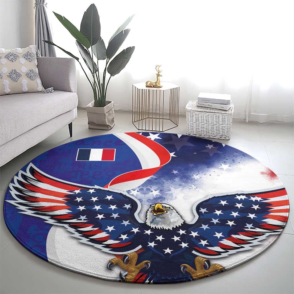 French American Heritage Month Round Carpet USA Eagle and France Urban Paris National Flag Style
