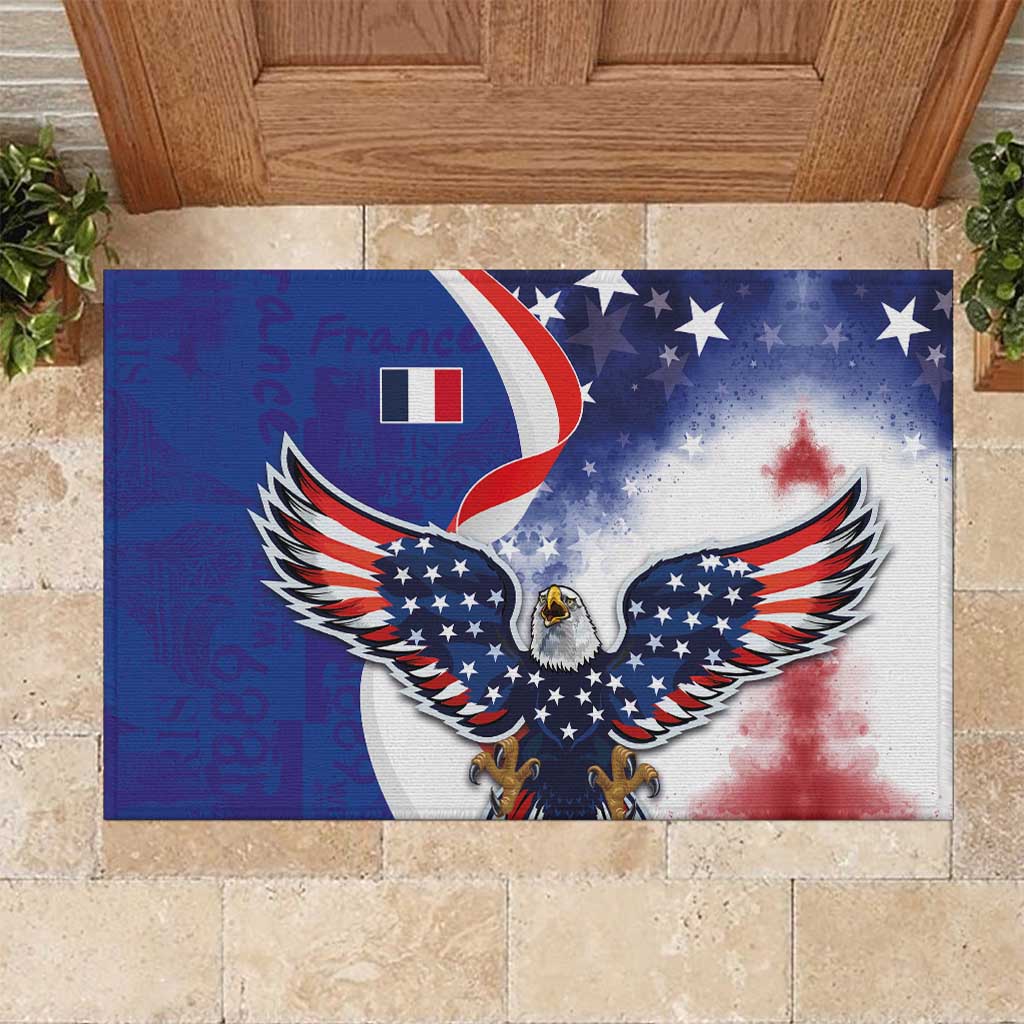 French American Heritage Month Rubber Doormat USA Eagle and France Urban Paris National Flag Style