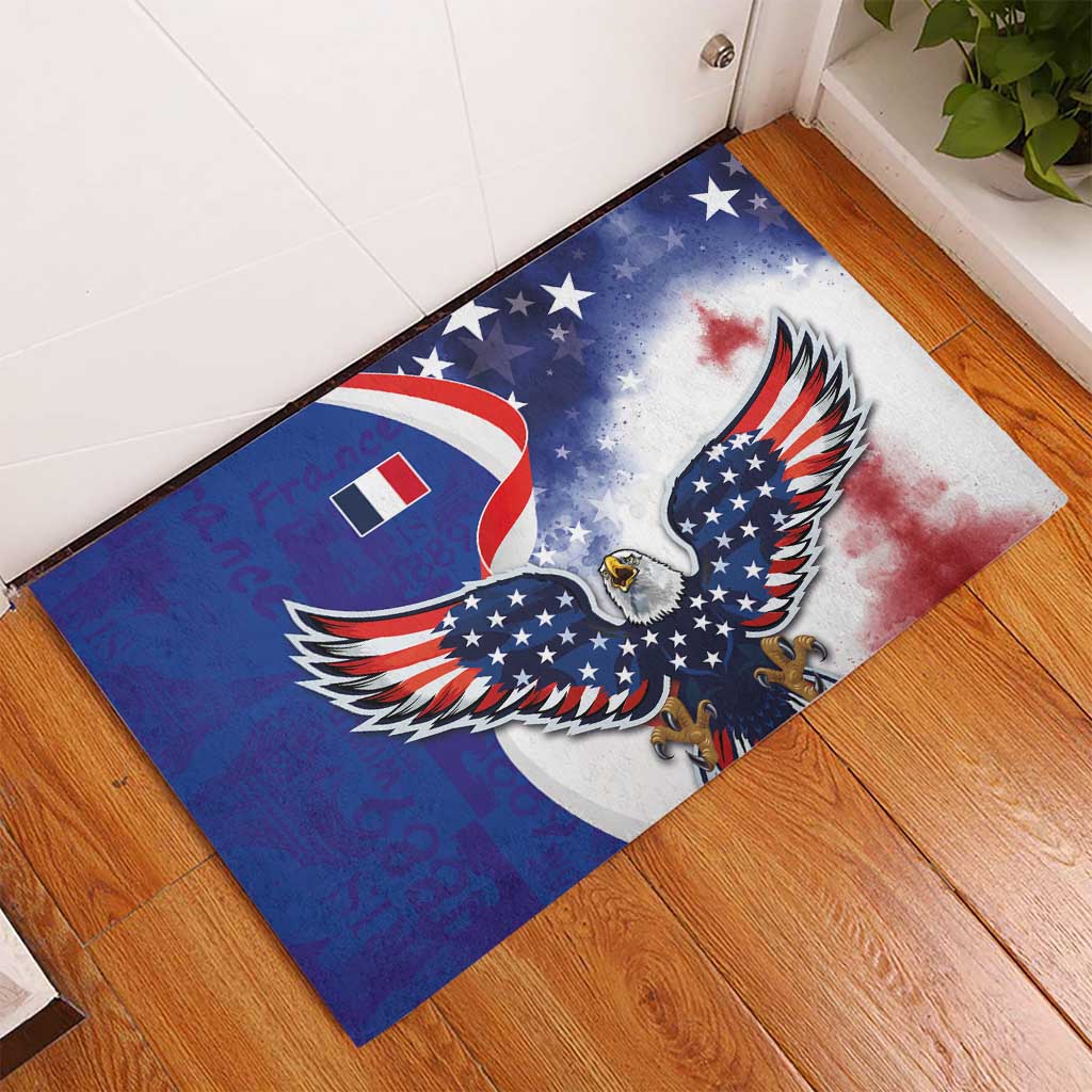 French American Heritage Month Rubber Doormat USA Eagle and France Urban Paris National Flag Style
