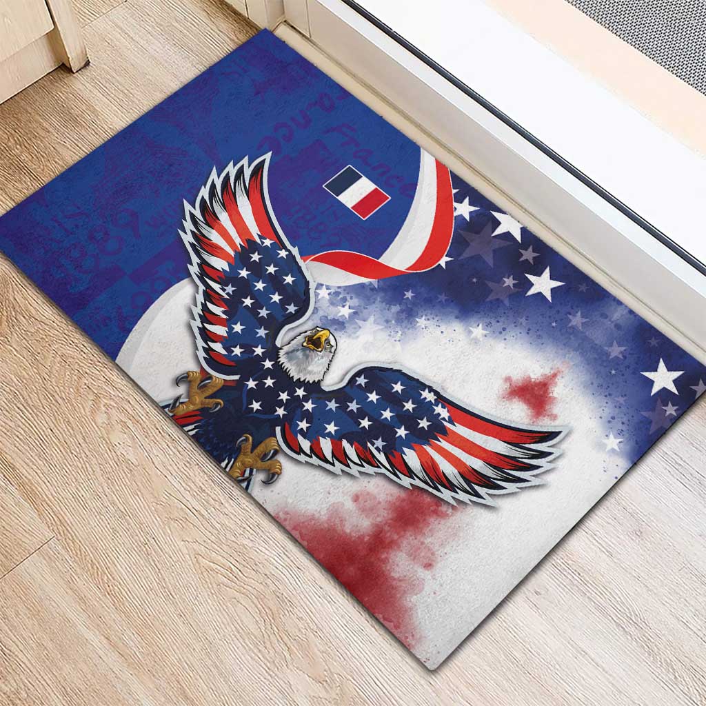 French American Heritage Month Rubber Doormat USA Eagle and France Urban Paris National Flag Style