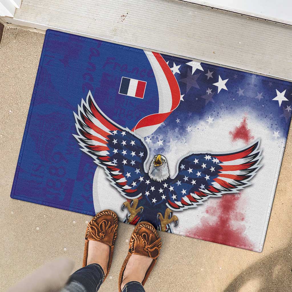 French American Heritage Month Rubber Doormat USA Eagle and France Urban Paris National Flag Style